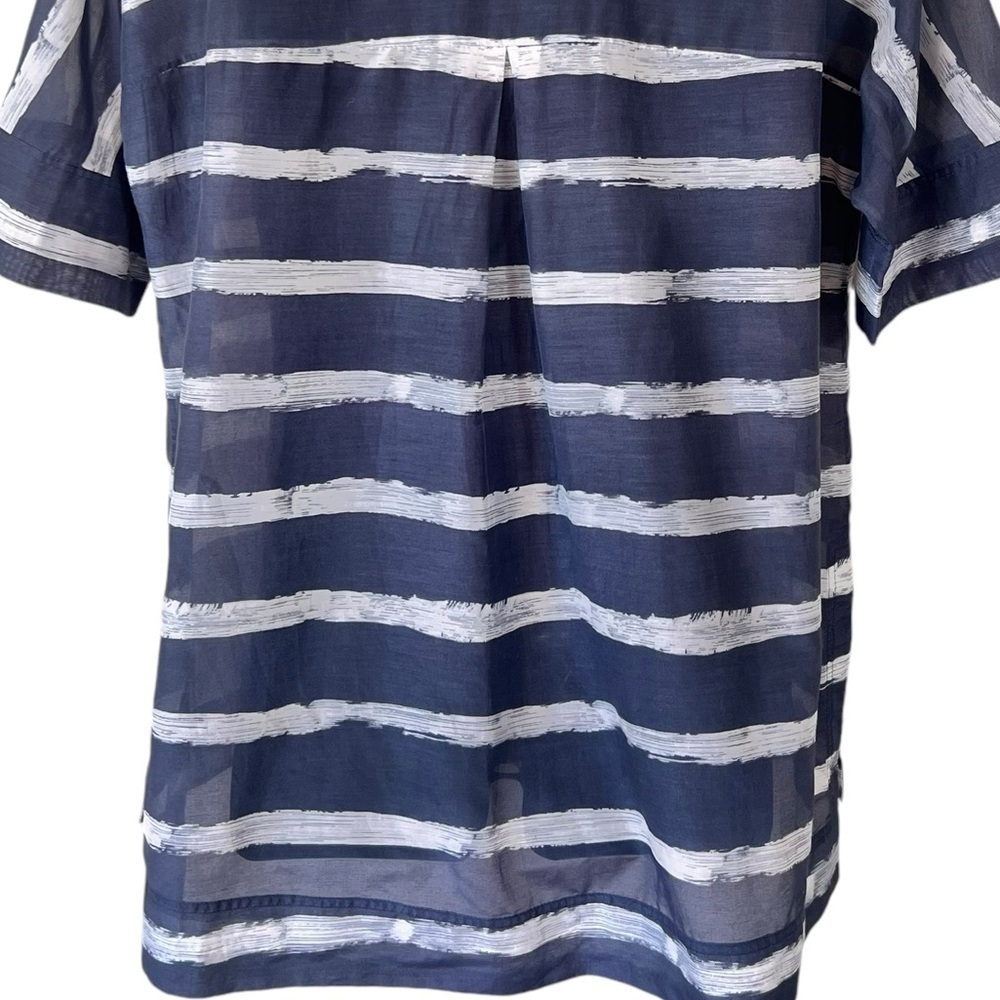 Lafayette 148 Cotton/Silk Blend Gray and White Striped Hi Low Blouse - Picture 10 of 12